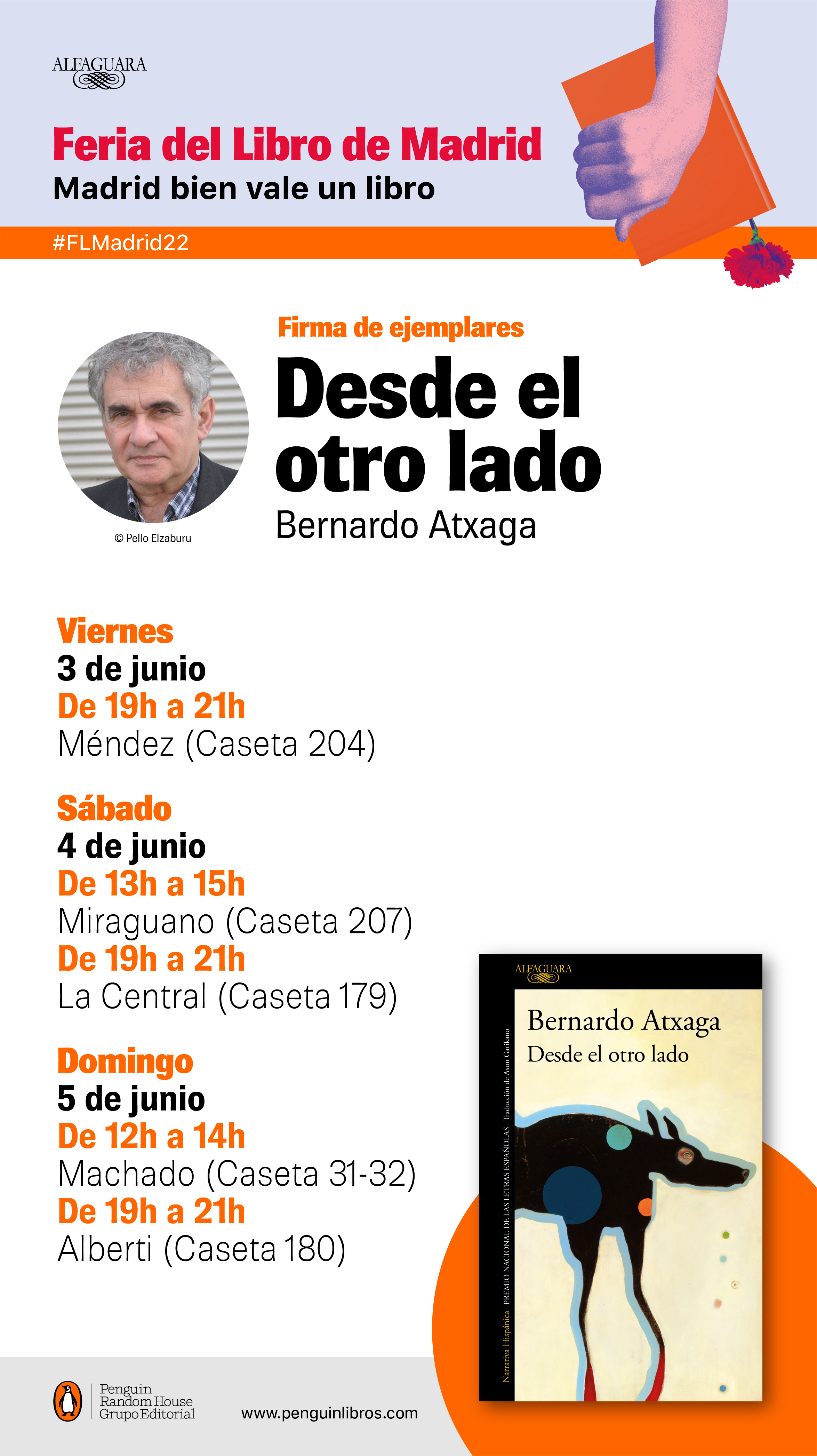 Bernardo Atxaga firmará ejemplares en la Feria del Libro de Madrid